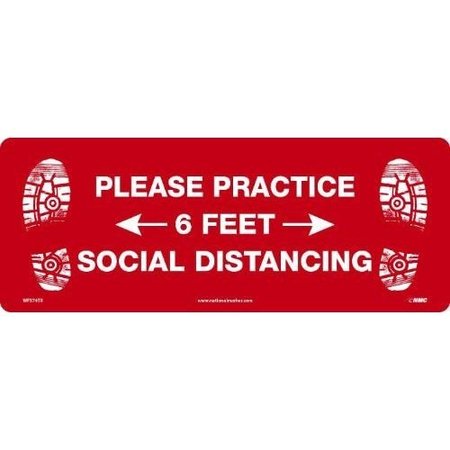 NMC Walk On Floor Sign, PLEASE PRACTICE 6 FEET SOCIAL DISTANCING, TexWalk, 763 H x 1963 W in WFS74TX
